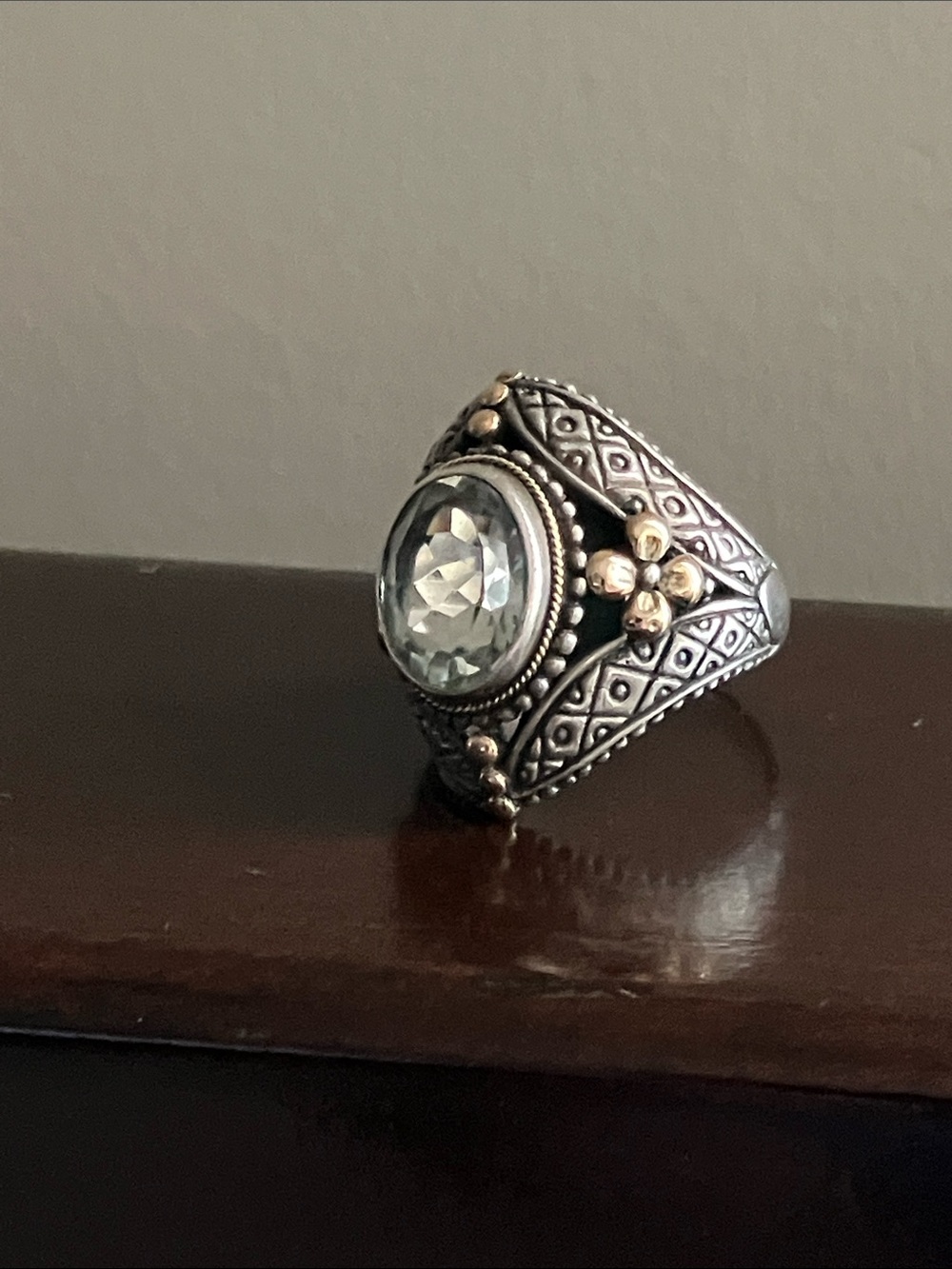 MIDAS 14k & 925 Aquamarine Signet ring, size 8